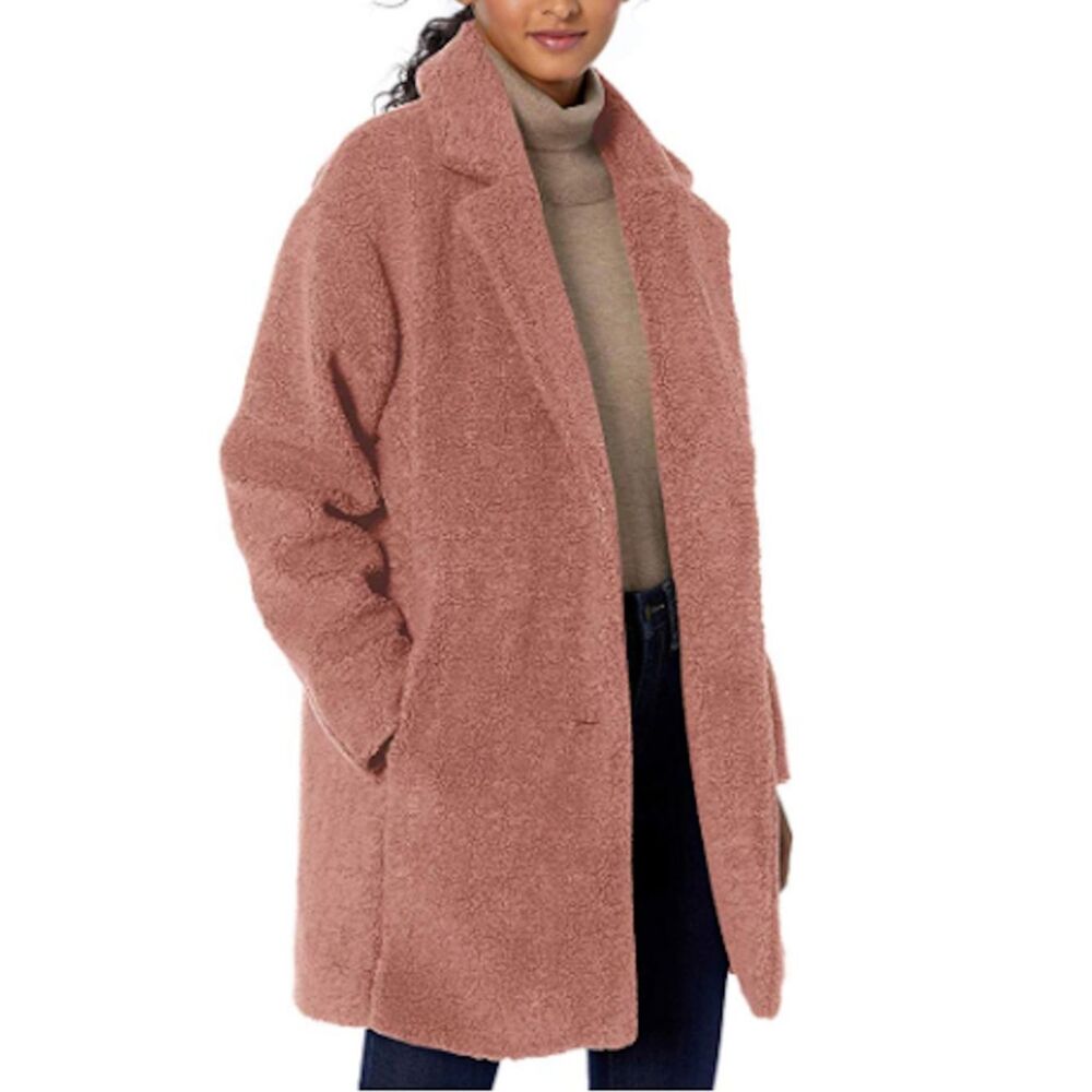 Daily Ritual Teddy Fleece Oversized Lapel Coat – Dust Rose (S)